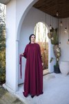 Bordo Ankanoor Reglan Kol Büzgülü Elbise