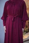 Bordo Ankanoor Reglan Kol Büzgülü Elbise