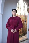 Bordo Ankanoor Reglan Kol Büzgülü Elbise