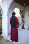 Bordo Ankanoor Reglan Kol Büzgülü Elbise