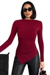 Bordo Asimetrik Drape Detaylı Uzun Kollu Sandy Kumaş Bluz