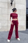 Bordo Bol Paça Pantolonlu Alt Üst İkili Takım