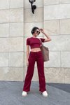 Bordo Bol Paça Pantolonlu Alt Üst İkili Takım