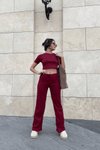 Bordo Bol Paça Pantolonlu Alt Üst İkili Takım