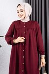 Bordo Büzgülü İkili Tesettür Takım