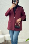 Bordo Cepli Tek Düğmeli Likralı Ceket
