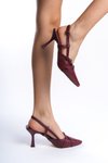 Bordo Cilt 9cm Sivri Burun Arka Açık Tokalı