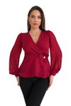 Bordo İnci Düğme Detaylı V Yaka Modern Ve Şık Tasarım Ceket