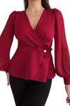 Bordo İnci Düğme Detaylı V Yaka Modern Ve Şık Tasarım Ceket