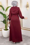 Bordo Kapüşonlu Ribanalı Ferace