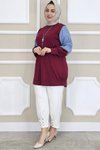 Bordo Kombinli Kolye Detaylı