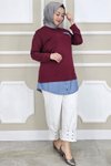 Bordo Kot Kombinli Düğme Detaylı Tunik