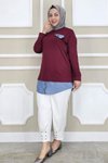 Bordo Kot Kombinli Düğme Detaylı Tunik