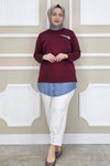 Bordo Kot Kombinli Düğme Detaylı Tunik