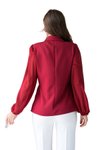Bordo Metal Düğmeli Tül Kollar Ve Pilise Detaylı Bluz
