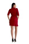 Bordo Midi Business &amp; Yaka Drape Ve Gold Toka Detaylı Yarım Kol Ceket Elbise