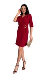 Bordo Midi Business &amp; Yaka Drape Ve Gold Toka Detaylı Yarım Kol Ceket Elbise