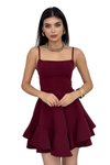 Bordo Mini Askılı Eteği Kat Detaylı Askısı Ayarlanabilir Balo Abiye Elbise