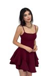 Bordo Mini Askılı Eteği Kat Detaylı Askısı Ayarlanabilir Balo Abiye Elbise