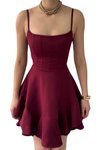 Bordo Mini Askılı Eteği Kat Detaylı Askısı Ayarlanabilir Balo Abiye Elbise