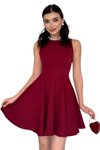 Bordo Mini Mezuniyet &amp; Balo Sıfır Yaka Fırfırlı Etek Abiye Elbise
