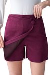 Bordo Mini Modern Tasarım Düğme Detaylı Süet Dikim Şort Etek