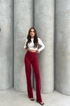 Bordo Önü Cumalı İthal Krep Pantolon
