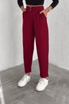 Bordo Örme Krep Çift Düğmeli Pantolon