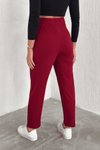 Bordo Örme Krep Çift Düğmeli Pantolon