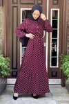 Bordo Puantiye Desenli Viskon Tesettür Elbise