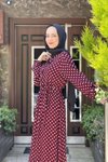 Bordo Puantiye Desenli Viskon Tesettür Elbise