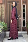 Bordo Puantiye Desenli Viskon Tesettür Elbise