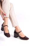 Bordo Rugan Cansu Kapalı Yuvarlak Burunlu 5cm Kalın Ökçe