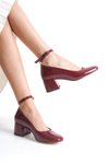 Bordo Rugan Leman Kapalı Yuvarlak Burunlu 5cm Kalın Ökçe Bilek Baretli