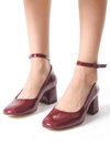 Bordo Rugan Leman Kapalı Yuvarlak Burunlu 5cm Kalın Ökçe Bilek Baretli
