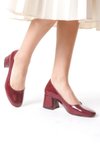 Bordo Rugan Yeliz Kapalı Yuvarlak Burunlu 5cm Kalın Ökçe