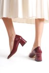 Bordo Rugan Yeliz Kapalı Yuvarlak Burunlu 5cm Kalın Ökçe