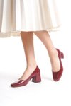 Bordo Rugan Yeliz Kapalı Yuvarlak Burunlu 5cm Kalın Ökçe