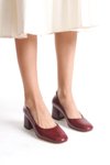 Bordo Rugan Yeliz Kapalı Yuvarlak Burunlu 5cm Kalın Ökçe