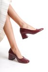 Bordo Rugan Yeliz Kapalı Yuvarlak Burunlu 5cm Kalın Ökçe