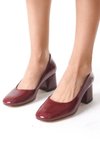 Bordo Rugan Yeliz Kapalı Yuvarlak Burunlu 5cm Kalın Ökçe