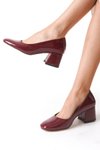 Bordo Rugan Yeliz Kapalı Yuvarlak Burunlu 5cm Kalın Ökçe