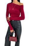 Bordo Sandy Kumaş Kayık Yaka Parmak Geçirme Detaylı Body Bluz