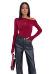 Bordo Sandy Kumaş Kayık Yaka Parmak Geçirme Detaylı Body Bluz