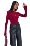 Bordo Sandy Kumaş Kayık Yaka Parmak Geçirme Detaylı Body Bluz