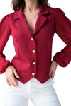 Bordo Şifon Kollu Önden Düğme Detaylı Gömlek