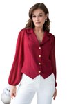 Bordo Şifon Kollu Önden Düğme Detaylı Gömlek