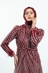 Bordo Simli Tüy Detaylı Tesettür Abiye Elbise