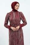 Bordo Simli Tüy Detaylı Tesettür Abiye Elbise