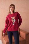 Bordo Teddy Bear Ayıcık Baskılı İplik Şardonlu Bisiklet Yaka Sweat Sweatshirt